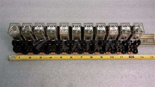 /-/Omron 11 Relays IEC255 w/ Sockets 2230HP on a Rail.Set sold as one unit.//_01