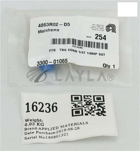 1000000075_A16236 APPLIED MATERIALS FTG TBG CONN 1/4T 1/8MP SST (NEW ...