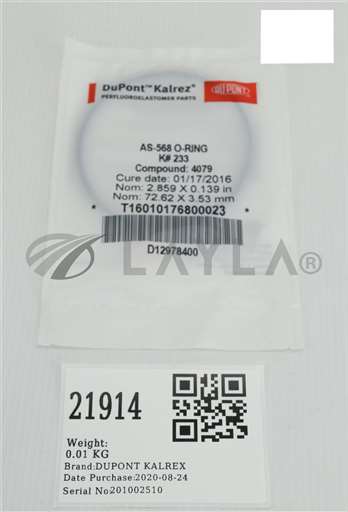 AS-568/--/DUPONT KALREZ O-RING, K# 233, NOM: 2.859 X 0.139 IN, COMPOUND: 4079 (NEW) AS-568/--/_01