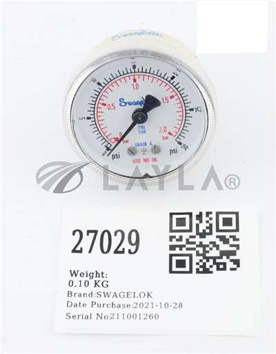 PGU-50-P30-C-4FSM/--/SWAGELOK PRESSURE GAUGE, 0-30 PSI PGU-50-P30-C-4FSM/--/_01