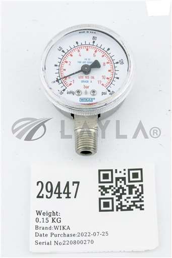 316 SS TUBE AND CONNECTION/--/WIKA PRESSURE GAUGE, -30 - 160 PSI 316 SS TUBE AND CONNECTION/--/_01
