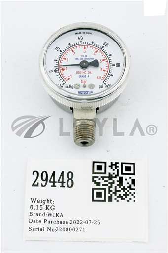 316 SS TUBE AND CONNECTION/--/WIKA PRESSURE GAUGE, -30 - 100 PSI 316 SS TUBE AND CONNECTION/--/_01