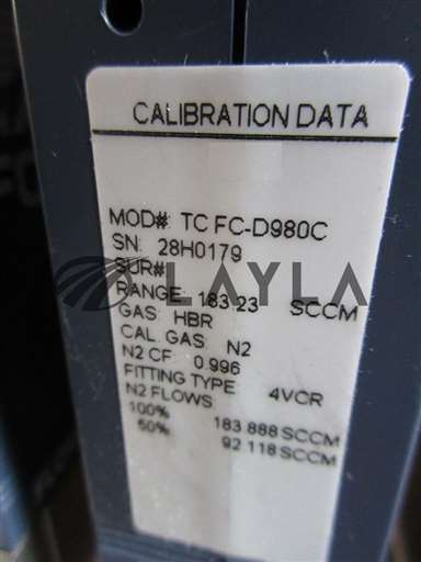TC FC-D980C//Aera TC FC-D980C Mass Flow Controller HBR 183.23 SCCM w/ CA-98D9-Z Adapter Used/Aera/_01
