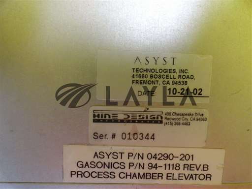 04290-201/-/Process Chamber Elevator GaSonics 94-1118 Hine 06763-805 Used/Asyst/-_01