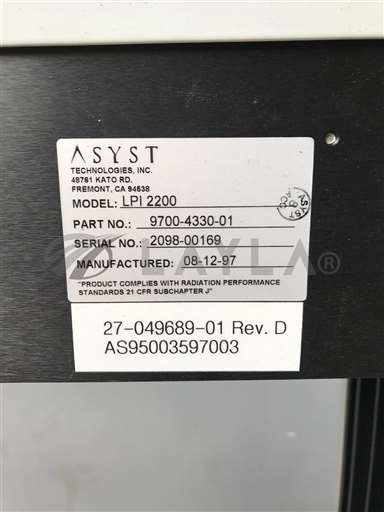 LPI 2200/ASYST LPI 2200/ASYST LPI 2200/9700-4330-01/ASYST LPI 2200_01