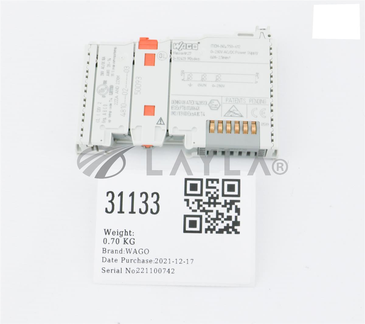 1000000075_A31133 WAGO SUPPLY MODULE, WAGOI/OSYSTEM (NEW) 750612 750